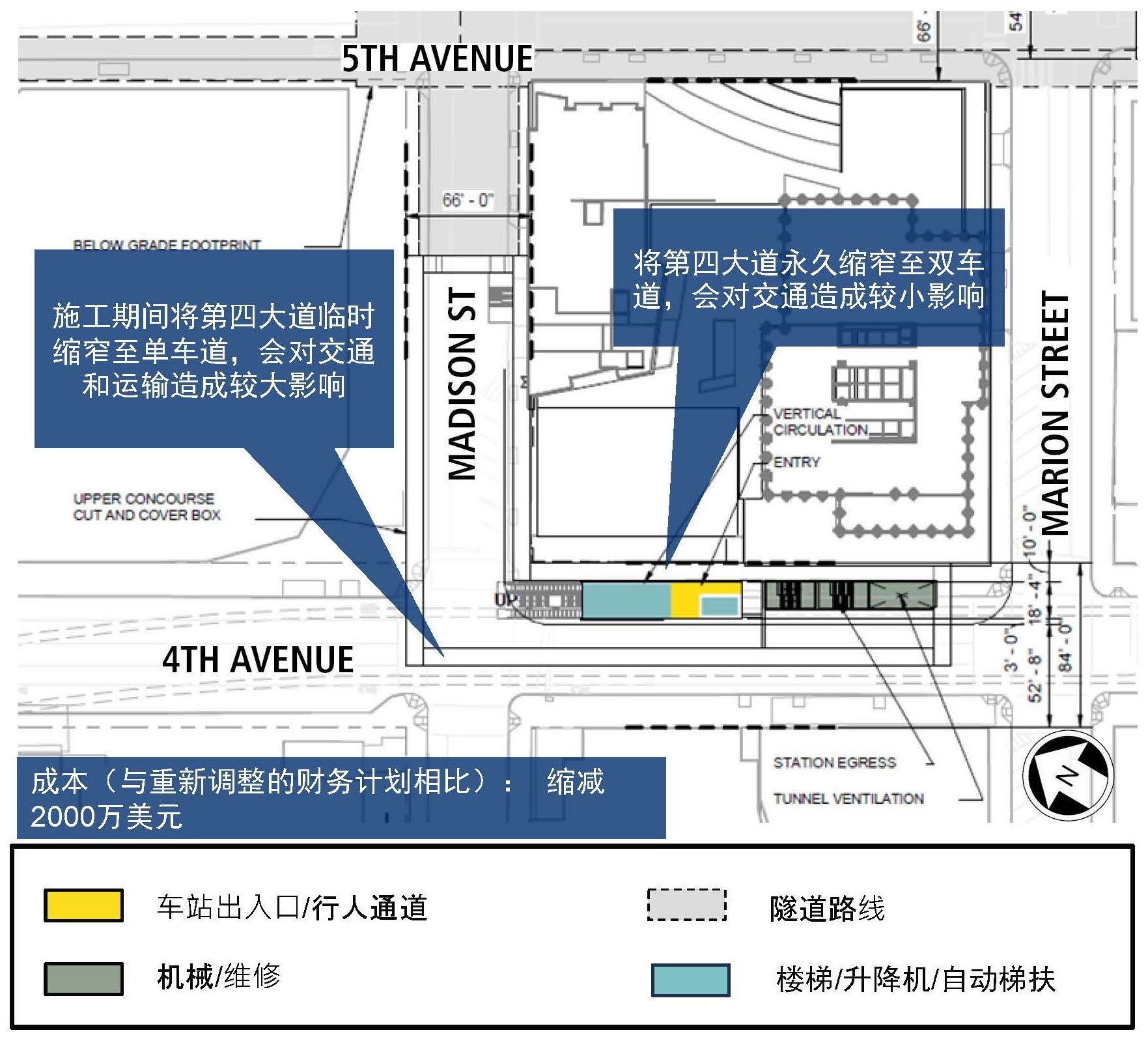 A map of proposed changes to Midtown Station: 4th Avenue right-of-way
